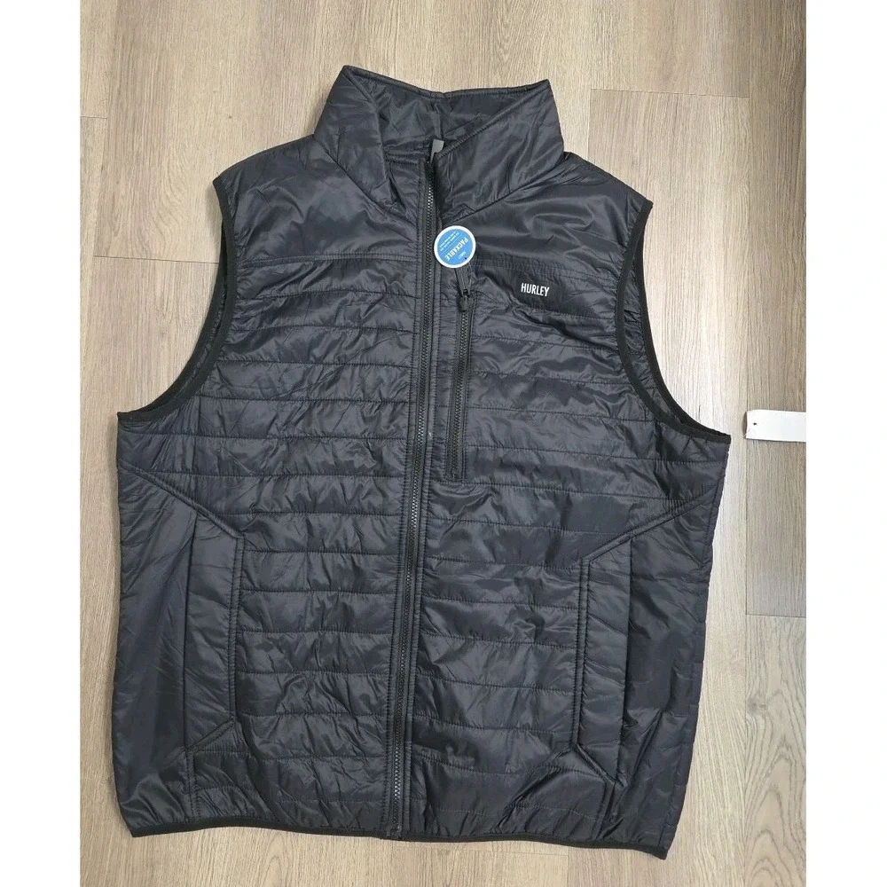 Hurley Men's Green And Black Quilted Vest with Zip Pockets Size‎ XL